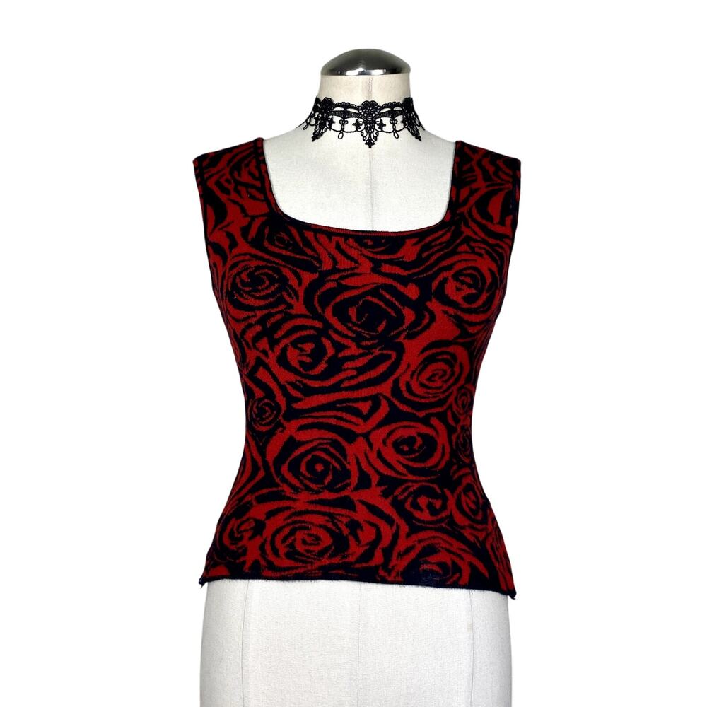 Vintage 90s Angelica Val Knit Rose Romantic Whimsigoth Goth Grunge Office Top M